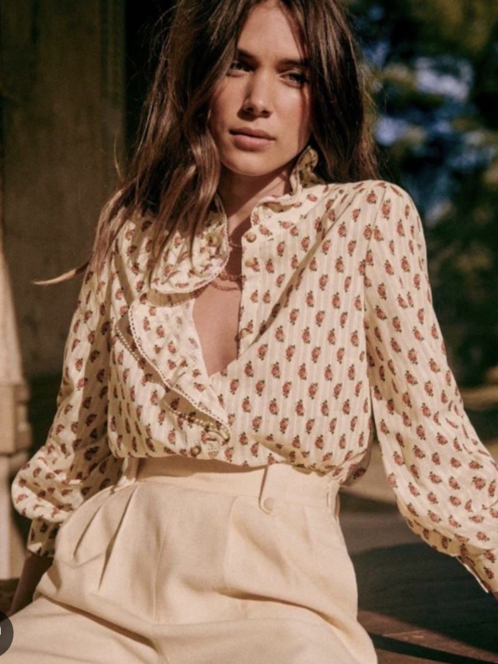Sezane Chloe Shirt in Red Mini Bouquet